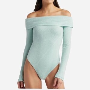 Free People Textured Light Blue Bodysuit
